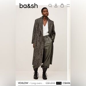 ba&sh Wool Alpaca Blend Gray Herringbone Peacoat Jacket Tailored Coat